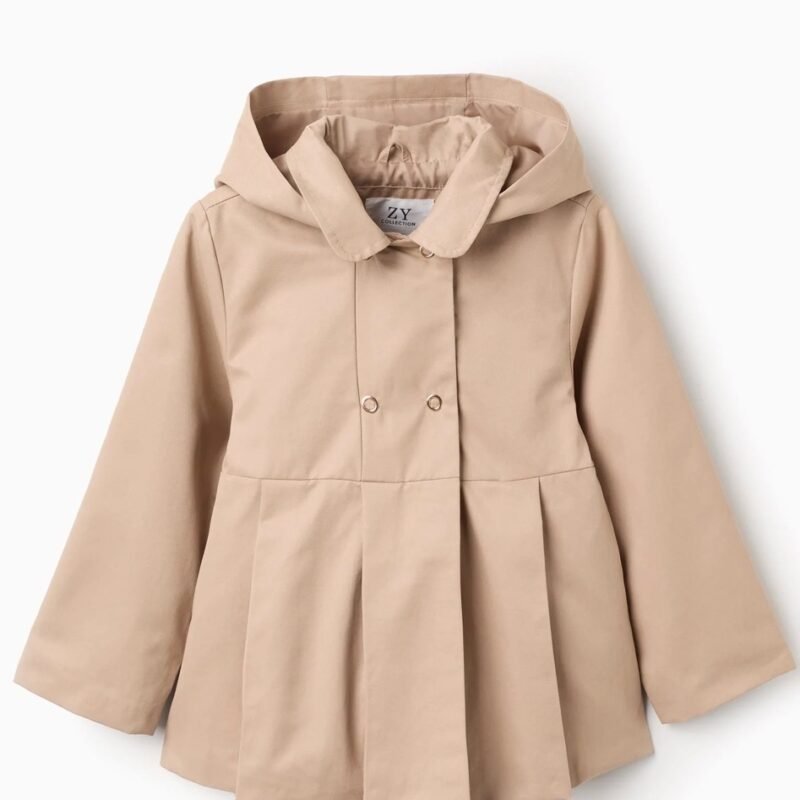 Parka à plis et capuche amovible pour fille, beige